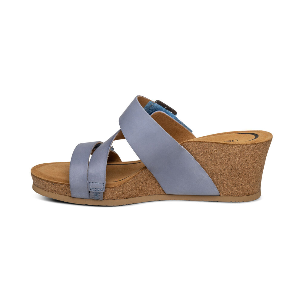 Aetrex Women's Kimmy Arch Support Wedge Sandals - Blue | USA 68UDF8Z